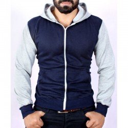 Navy Grey Contrast Zipper Fleece Hoodie FS-2512